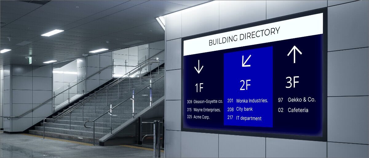 Directional signage by Brand Waves, a trusted signage company in Dubai, providing clear and concise wayfinding solutions